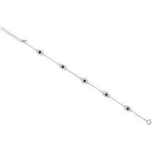 Sterling Silver CZ Evil Eye Charm Bracelet 7" 8"
